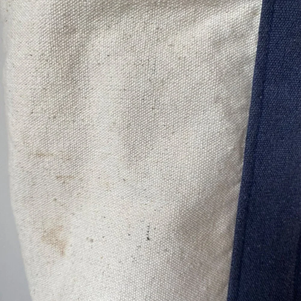 Trader‎ Joe's large embroidered canvas shopping bag blue white stained pockets